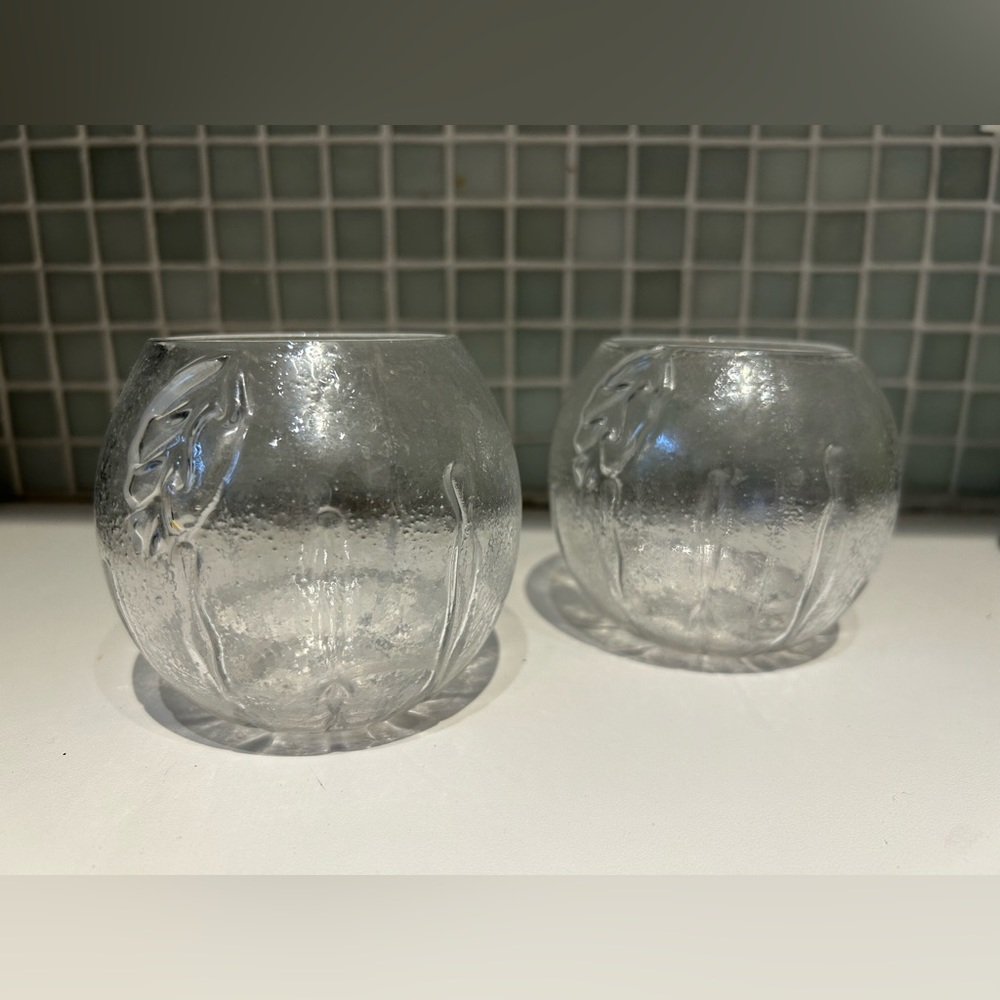Anthropologie Clear Textured Glass Candle Holders (Pair)